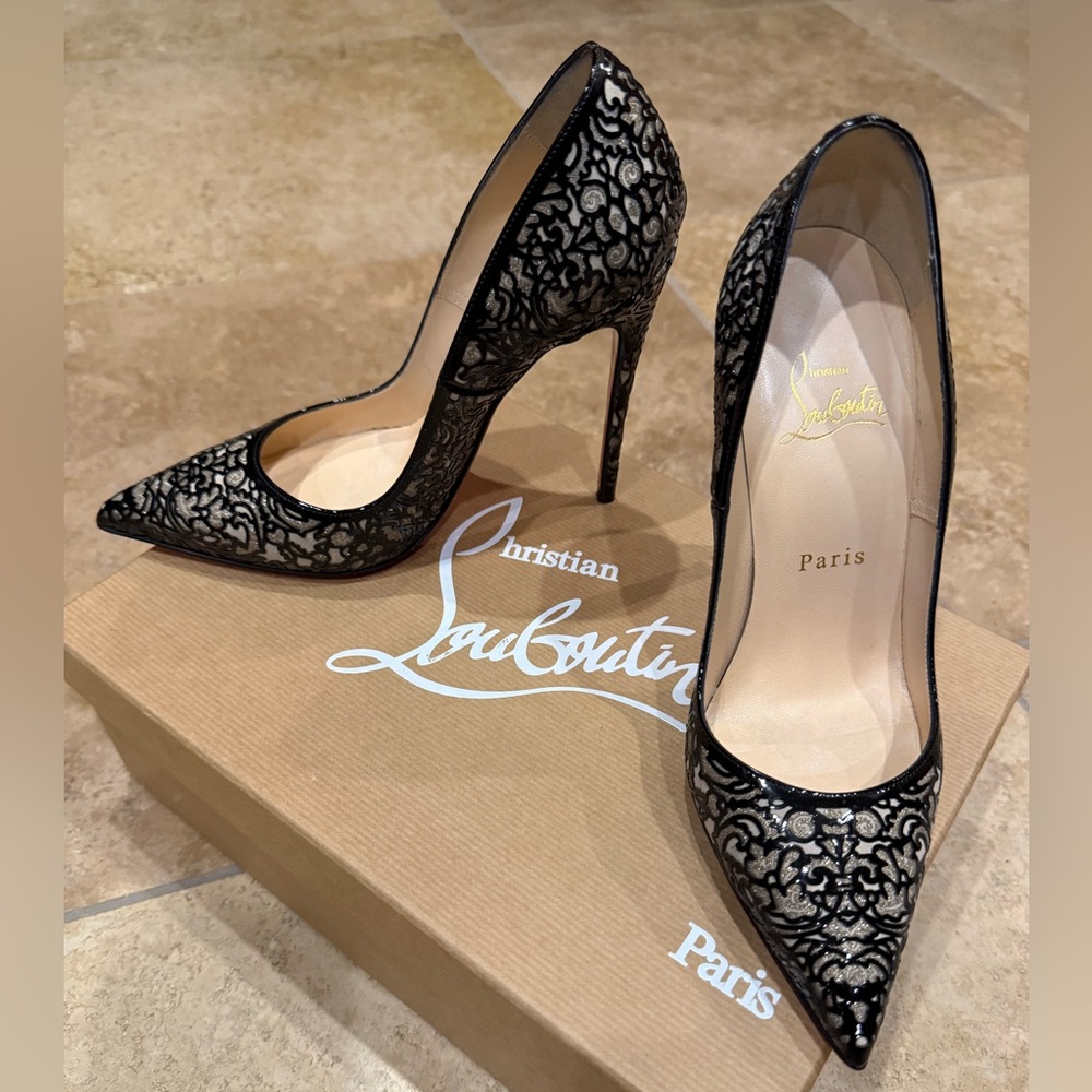 Christian Louboutin! Pat Glitter Suede! Refinished soles Box,Bags,& Extra Heels!